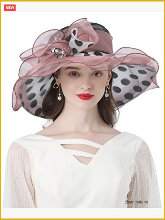 Organza Wide Brim Derby Hat for Women Church Tea Party Wedding Fascinator main image 5